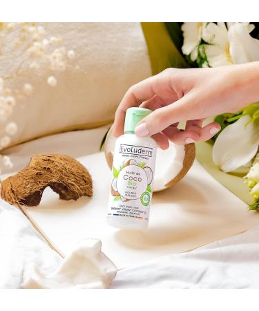 EVOLUDERM - Organic Virgin Coconut Oil - Vegetable Oil - Face Body Hair - 100 ml - 100% Natural Origin - Vegan - Made in France - Pack of 3 x 100 ml - Buy Online on GoSupps.com