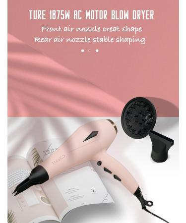 Hair Dryer with Diffuser & Brush Comb Attachments - Professional AC Motor for Curly & Thick Hair | Best Pink Blow Dryer for Salon Use - Buy Online on GoSupps.com