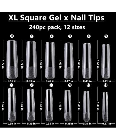 LuckForever 240pc XL Square Gel X Nail Tips - Clear Extra Long Full Cover Artificial Fingernails for Acrylic Nail Extension & Press-On Nail Design - Buy Online on GoSupps.com