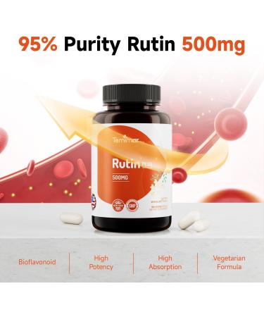 Temimar Rutin 500mg Supplement, Flavonoids Supplements from Sophora Japonica, Supports Vascular Health & Antioxidents, Non-GMO, Gluten-Free, Made in USA, 180 Vegan Capsules - Buy Online on GoSupps.com