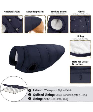 ASENKU Windproof Waterproof Dog Winter Coat | Warm Fleece Lined Jacket for Small Medium Large Dogs | M Chest 15-17.3 Length 12.6 Blue - Buy Online on GoSupps.com