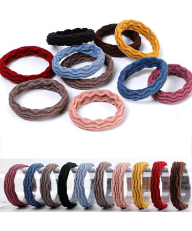 Flzone 20 pieces seamless cotton stretchy hair tie elastic hair rubber bands for curly and thick heavy hair (wave style) wave