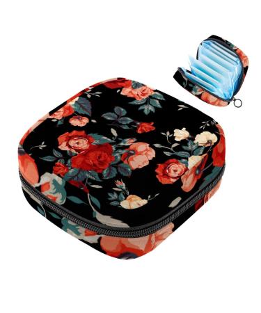 Portable women's binding-up bags menstrual cup bags feminine menstrual insert pocket for teenage girls tampons for the first period black flower multicolored 04