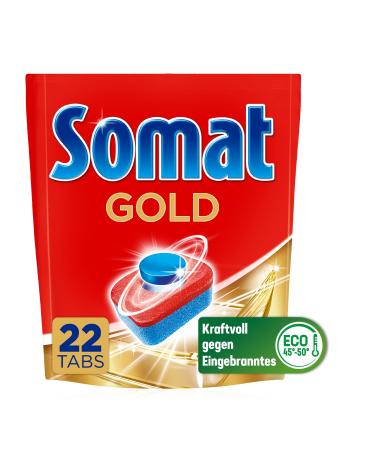 Somat gold dishwashers tabs (22 tabs) dishwasher flushing tabs for bright clean dishes even at low temperatures extra power against a burned-in 22 pieces (1 Pack) 22 tabs