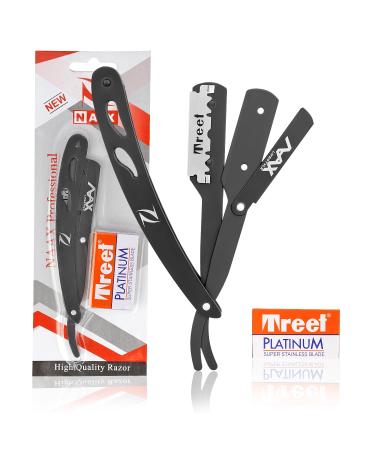 NAAX Professional Barber Straight Edge Razor Safety-Straight Razor-Close Shaving Men's Manual Shaver-Razor Blade for Close Men Shaving Knife- Black Premium Quality