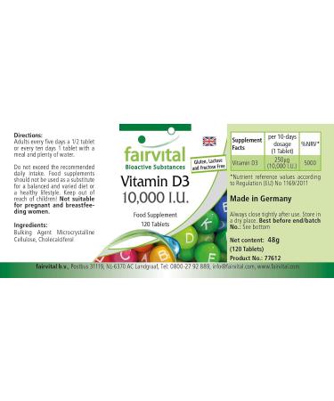 Fairvital Vitamin D3 tablets 10000 IU with 120 tablets only 1 tablet every 10 days cholecalciferol - Buy Online on GoSupps.com