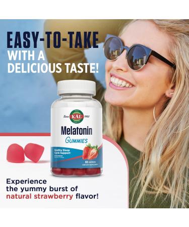 Buy KAL Melatonin Strawberry Gummies 5mg - 60 Count | Sleep Aid Supplement - Buy Online on GoSupps.com