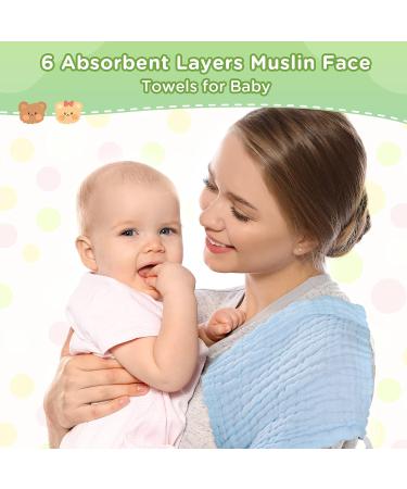 20 Pack Natural Muslin Cotton Baby Washcloths - Soft Newborn Baby Wipes for Sensitive Skin - 12x12 inches (Blue White Green Yellow Pink) - Buy Online on GoSupps.com