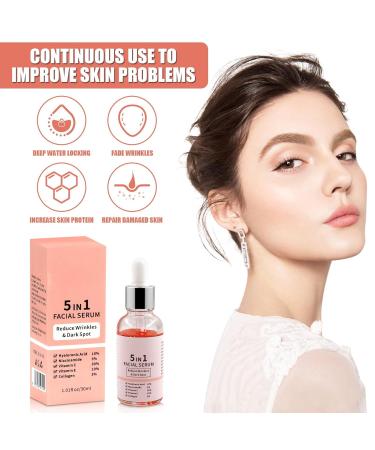5 in 1 Facial Serum 30ml - Hyaluronic Acid Niacinamide Vitamin C & E Anti-Aging & Brightening Serum for All Skin Types - International Shipping - Buy Online on GoSupps.com