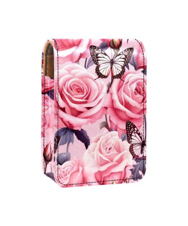 Travel Lipstick Organizer Case Lipstick Case Portable Makeup Bag With Mirror Butterfly Floral Flower Rose V656b6upom