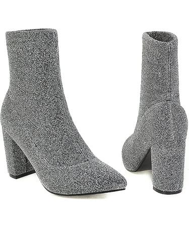 EKOUSN Women's Fashion Boots: Thick High Heel Short Boots with Velvet Detail - Pointed Toe Stretch Boots for Work, Riding, and Casual wear - Buy Online on GoSupps.com