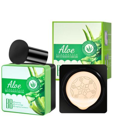 Mushroom Head Air Cushion CC Cream Aloe Vera Gel Liquid Foundation BB Cream CC Cream Foundation Concealer Long Lasting Foundation Makeup Full Coverage Even Skin Tone-Ivory Aloe Vera Ivory
