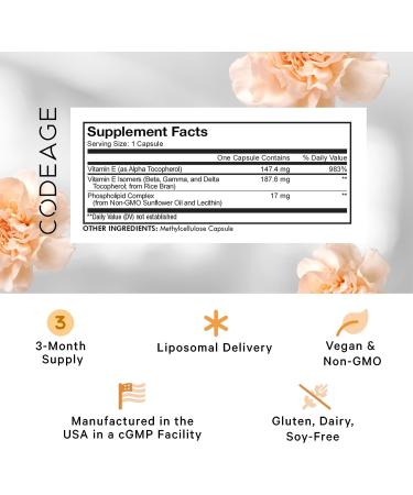 Codeage Liposomal Vitamin E Supplement - All Tocopherols Isomers - Antioxidant - 3-Month Supply - 90 Capsules - Buy Online on GoSupps.com