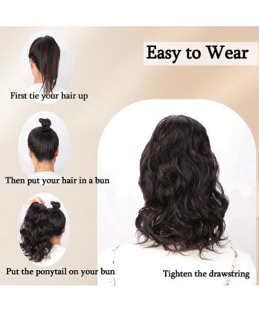 AISI BEAUTY 14 Short Curly Wavy Black Ponytail Extension | Synthetic Drawstring Ponytail for Women | Natural Looking Wavy Ponytail - Buy Online on GoSupps.com