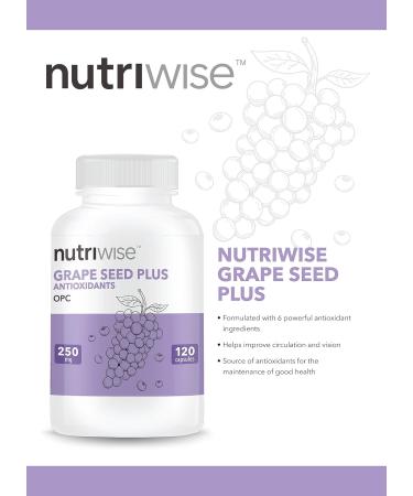 Nutriwise Grape Seed Plus OPC Antioxidants Formula 250mg 120 Capsules (Grape seed Grape Skin Blueberry Bilberry Pine Bark Green Tea) - Buy Online on GoSupps.com
