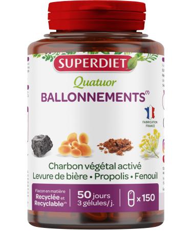 SUPERDIET - BLOTTING QUATUOR - Activated vegetable charcoal Brewer's yeast Propolis Fennel Made in France 150 capsules