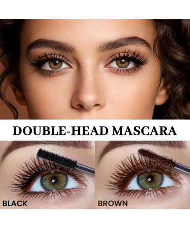  Prreal Mascara double t te imperm able noir et marron 3D Curling Long Eyelashes Iron Volume & Length Mascaras Non-Clumping Longlasting Fullness and Defined Eye Makeup - Buy Online on GoSupps.com