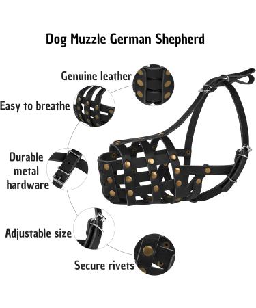 MUROM Leather Dog Muzzle German Shepherd Adjustable Breathable Doberman Dalmatian Setter Basket Medium Large Breeds Black Brown Red Green (Black Medium) Black M - Buy Online on GoSupps.com