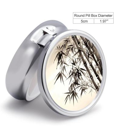 Round Bamboo Pill Box with Chinese Calligraphy - 3 Compartment Portable Organizer | Decorative Metal Pocket Pill Case - Buy Online on GoSupps.com