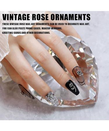 3D Flower Nail Charms 100CPS Mixed Rose Flower Metal Nail Gems Studs Retro Nail Art Decorations Ornaments for Nail Design Supplies Jewelry Accessories (Vintage Silver) - Buy Online on GoSupps.com