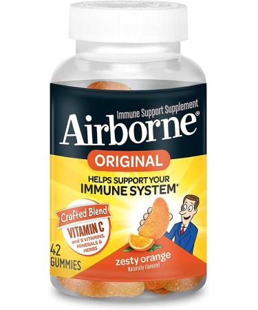 Airborne Zesty Orange Flavored Gummies 42 count - 750mg of Vitamin C and Minerals & Herbs Immune Support (Packaging May Vary) 42 Count (Pack of 1)