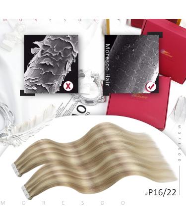 Moresoo 40 cm Real Hair Extensions - Seamless Tape-In Remy Hair Gold Blonde & Medium Blonde 20 Pieces/50g #16/24 - Best Quality Hair Extensions Online - Buy Online on GoSupps.com