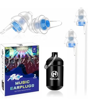 Naiicute music hearing protection earplugs 2 pairs reusable concert earplugs with removable cord earplugs for noise reduction 23dB in-ear belonging for concerts festival disco party blue