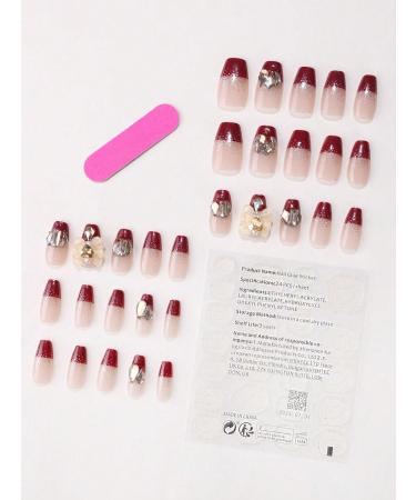 verysparkling 30pcs Butterfly Red Coffin Fake Nail Butterfly Red Press on Nails Butterfly Rhinestone Coffin Nails Luxurious Nails Acrylic Nails Fake Nails For Women Girls - Buy Online on GoSupps.com