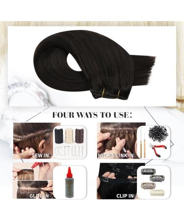 Moresoo Double Weft Darkest Brown Human Hair Extensions - 100g/Pack, 18 Inch | #2 - Buy Online on GoSupps.com