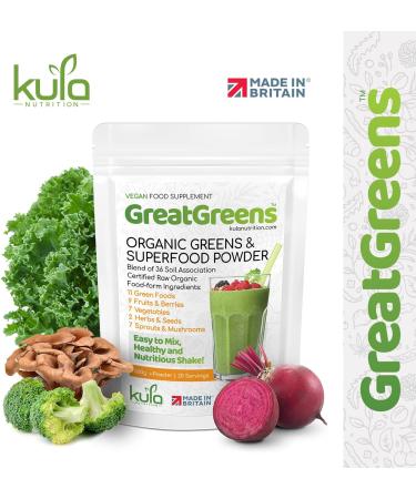 GreatGreens - Organic Greens & Superfood Powder - High Fibre Smoothie Drink - Green Food Fruits Vegetables Herbs Sprouts & Mushroom - Nutritious Raw Organic Greens Powder - 300g - Buy Online on GoSupps.com