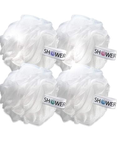 Loofah Soft-White-Cloud Bath-Sponge XL-75g-Set by Shower Bouquet: 4 Pack, Extra Large Mesh Pouf for Men and Women - Exfoliate with Big Gentle Cleanse Scrubber in Beauty Bathing Accessories - Buy Online on GoSupps.com