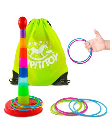 Cone Ring Toss Game for Kids with 8 Throwing Rings and Travel Bag, Colorful Tossing and Active Play Set, Quick Setup for Indoor and Outdoor Use, Heavy-Duty Plastic
