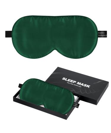 Silk Sleep Mask Eye Cover 100% 22 Momme Mulberry Silk Eye Mask for Sleeping Blackout with Adjustable Straps Blindfold Night Eye Shade for Women Men Filling with 100% Mulberry Silk(Green)