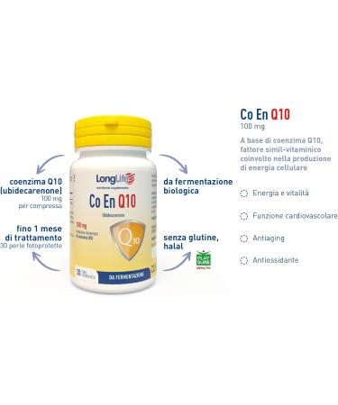  Longlife LongLife CO EN Q10 100mg | Coenzyme Q10 Pure Ubidarenone | Antioxidant and Proenergetic | Fermentation | 30 Photoprotected - Buy Online on GoSupps.com