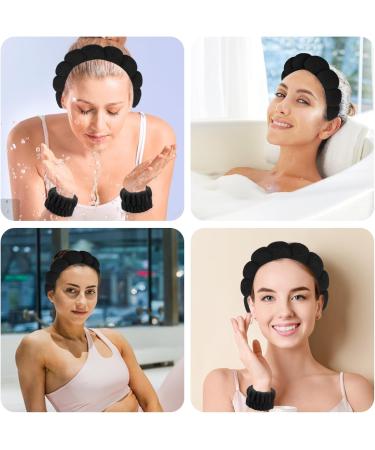 WLLHYF Spa Headband Wristband Set for Washing Face Sponge Makeup Skincare Hairband Soft Towel Cloth Headwear Puffy Non Slip Padded Hair Band Hair Accessory for Women Girls Shower Sports(Black) - Buy Online on GoSupps.com