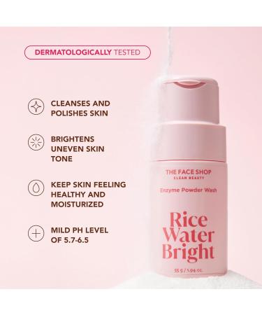 The Face Shop Rice Water Bright Enzyme Powder Wash Gentle Exfoliating Cleanser with AHAs Radiant skin Rice Polish for Face Korean Skin Care 55g / 1.94 oz - Buy Online on GoSupps.com