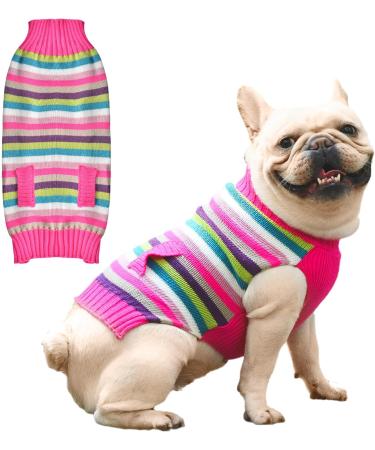 TENGZHI Knitwear Warm Puppy Vest Coat Costume Holiday Sweaters Striped Pet Clothes for Small Medium Dogs Cats Christmas Dog Sweater(Pink Pocket XXL) XX-Large Pink Striped - Buy Online on GoSupps.com