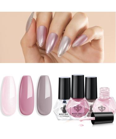 Modelones Nail Polish Set 3 Colors Nude Grey Nail Polish Kit with Base and Top Coat & Remover Pad Bubble Natural Skin Tone Glitter Nail Polish Finger Nail Polish Manicure Diy Nail Art Salon Home