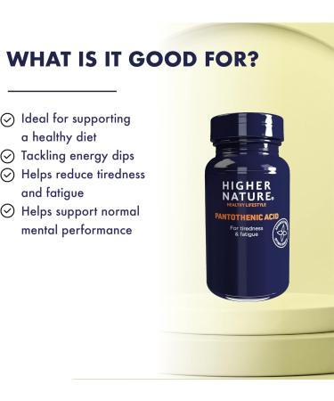 Higher Nature Pantothenic Acid 500mg - Vitamin B5 Supplement for Tiredness & Fatigue - Gluten Free - 60 Capsules - Buy Online on GoSupps.com