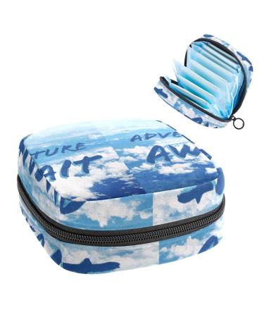 GIAPB Period Bag Sanitary Napkin Storage Bag Period Pouch Travel Makeup Bag Blue Pattern Color1965