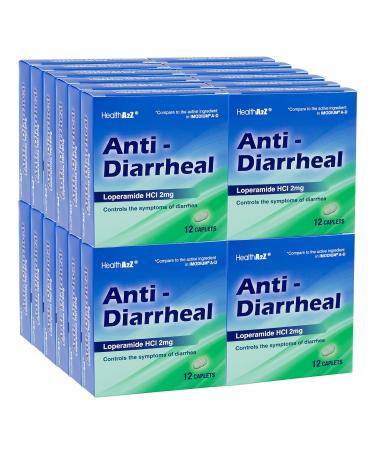 HealthA2Z Anti-Diarrheal | Loperamide HCl 2mg | Controls Symptoms of Diarrhea Including Travelers Diarrhea | 24 Packs of 12 Caplets (288 Caplets Total) | Value Pack