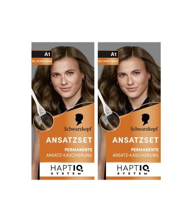 handle Schwarzkopf Starter Set A1 light to medium brown level 3 2 x 445 ml durable hair dye for hair roots camouflage in just 10 minutes root color for harmonious transitions