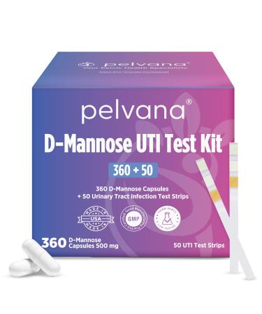 Pelvana D-Mannose UTI Kit for Women UTI Test Strips & D-Mannose Supplement at-Home Testing Maintains Healthy Urinary Tract Balance Flushes Impurities 3 Bottles (120 Capsules) + 50 Test Strips