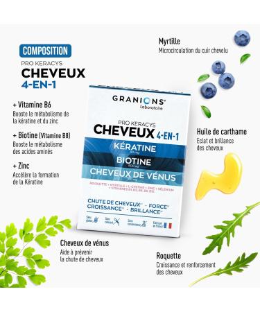GRANIONS PRO KERACYS 4-EN-1 | Anti-chute Cheveux + Force + Croissance + Brillance | FORMAT 1 MOIS : 90 G lules | Fabriqu en France - Buy Online on GoSupps.com