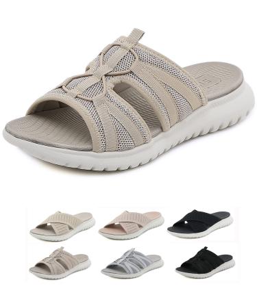 JASUBAI Leather Orthopedic Arch Support Sandals Diabetic Walking Sandals Diabetic Sandal for Women Crisscross Sandals 9 B Beige