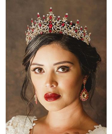 SWEETV Crystal Royal Queen Crown Tiara - Rhinestone Princess Headband for Prom & Birthday in Red - Buy Online on GoSupps.com
