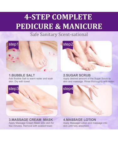4 Step Lavender Foot Spa Pedicure Kit for Dry Cracked Feet - Bath Salt, Foot Cream, Scrub - Exfoliating Foot Care Set - Buy Online on GoSupps.com