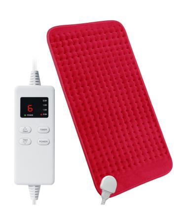 Electric Heating Pad for Cramps, 2023 Newest 12"X24" Large Heating Pad with 4 Timer Settings & 6 Temperature Level Auto Shut Off for Back, Neck, Shoulders, Menstrual, Abdomen, Legs, Arms Red 12" x 24"-Red