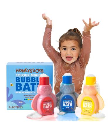 Honeysticks Bain Moussant Enfant (Bleu Rouge Jaune) - Produit Bulle Enfant S r V g tal Non Irritant. Change la Couleur de l Eau et Cr e des Bulles Super Moussantes - S r pour les 1 8 Ans
