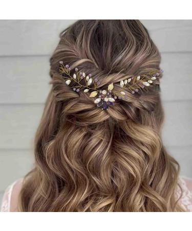 Edary Bride Wedding Hair Vine Purple Rhinestone Bridal Hair Piece Crystal Hair Accessories Wedding Leaf Headband for Women and Girls - Buy Online on GoSupps.com